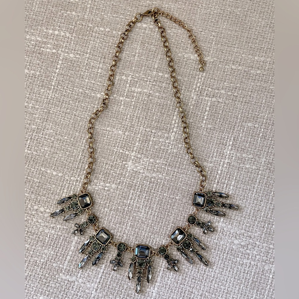 Goldtone & Crystal Art Deco Statement Bib Necklace - Picture 10 of 15